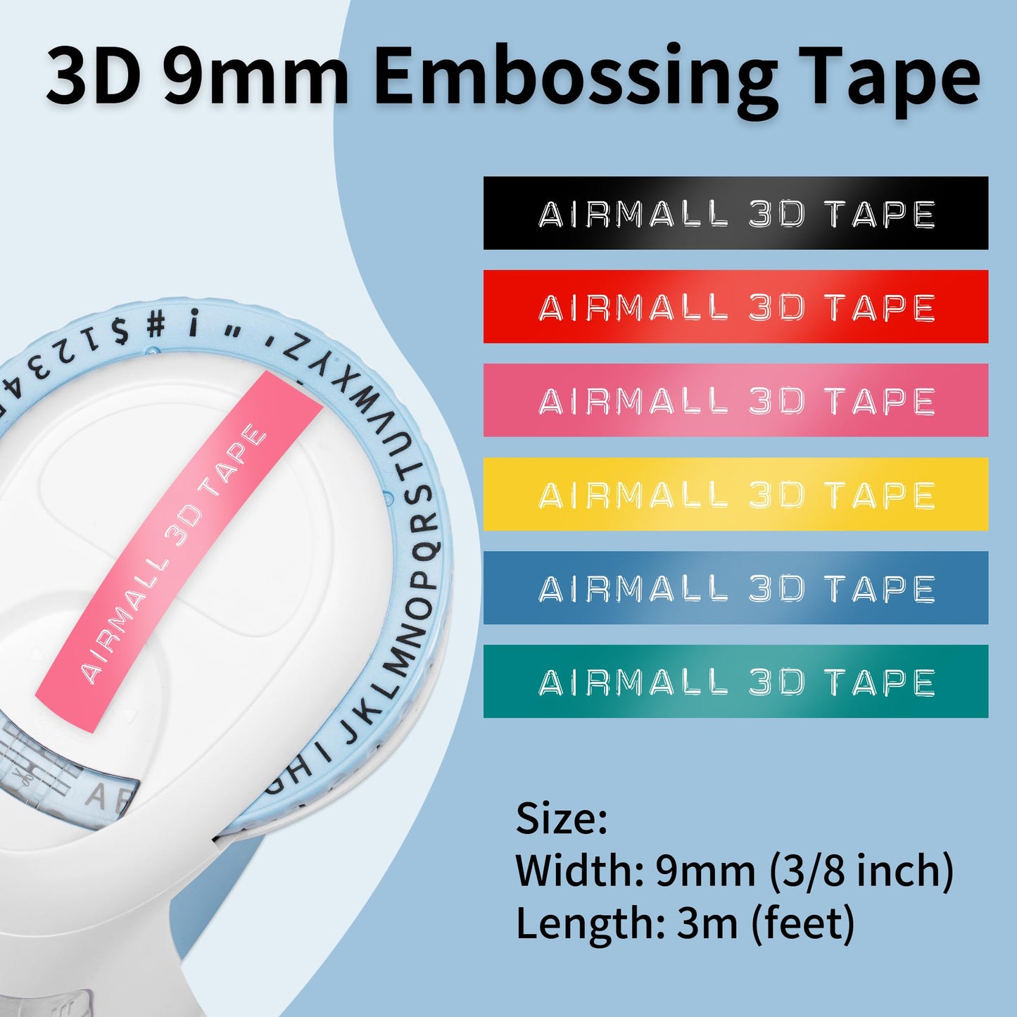 Airmall Omega Etikettenband Kompatibel mit Dymo Prägeband 9mm selbstklebende 3D Kunststoff Pink Gelb Rot Blau Meergrün Kompatibel für Dymo Omega Junior Motex