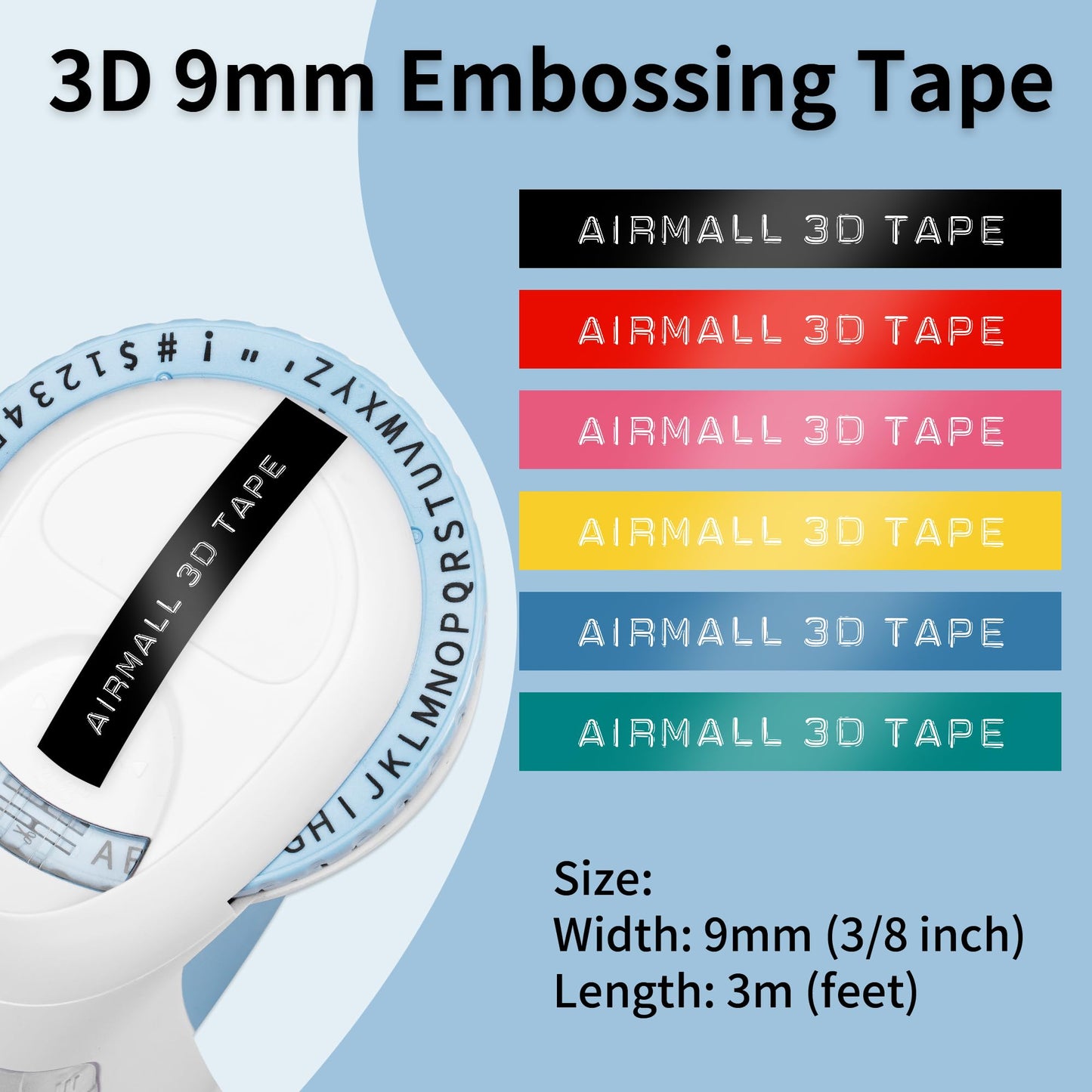 Airmall Prägegerät Etiketten Ersatz für Dymo Prägeband 9mm Schwarz, Selbstklebendes 3D Dymo Omega Etikettenband Schwarz, Kunststoff-Prägeetiketten für Dymo Omega Junior Prägegerät, 5 Rollen