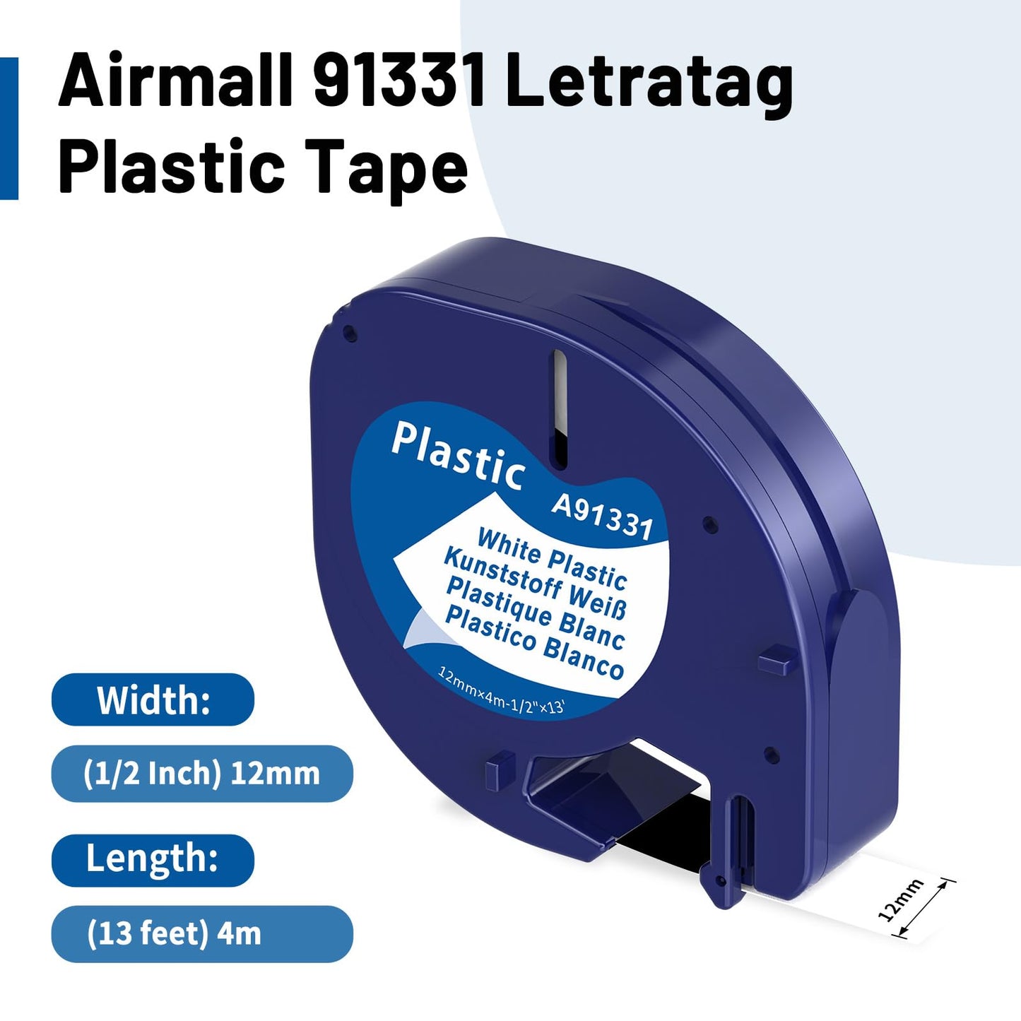 Airmall Replace for Dymo Label Tape Letratag Refills White Plastic 12mm x 4m 91331 Label Refills for Dymo Label Maker LT-100H 100T 110T QX50 XR XM 2000 Label Maker Tape Refills 6pack