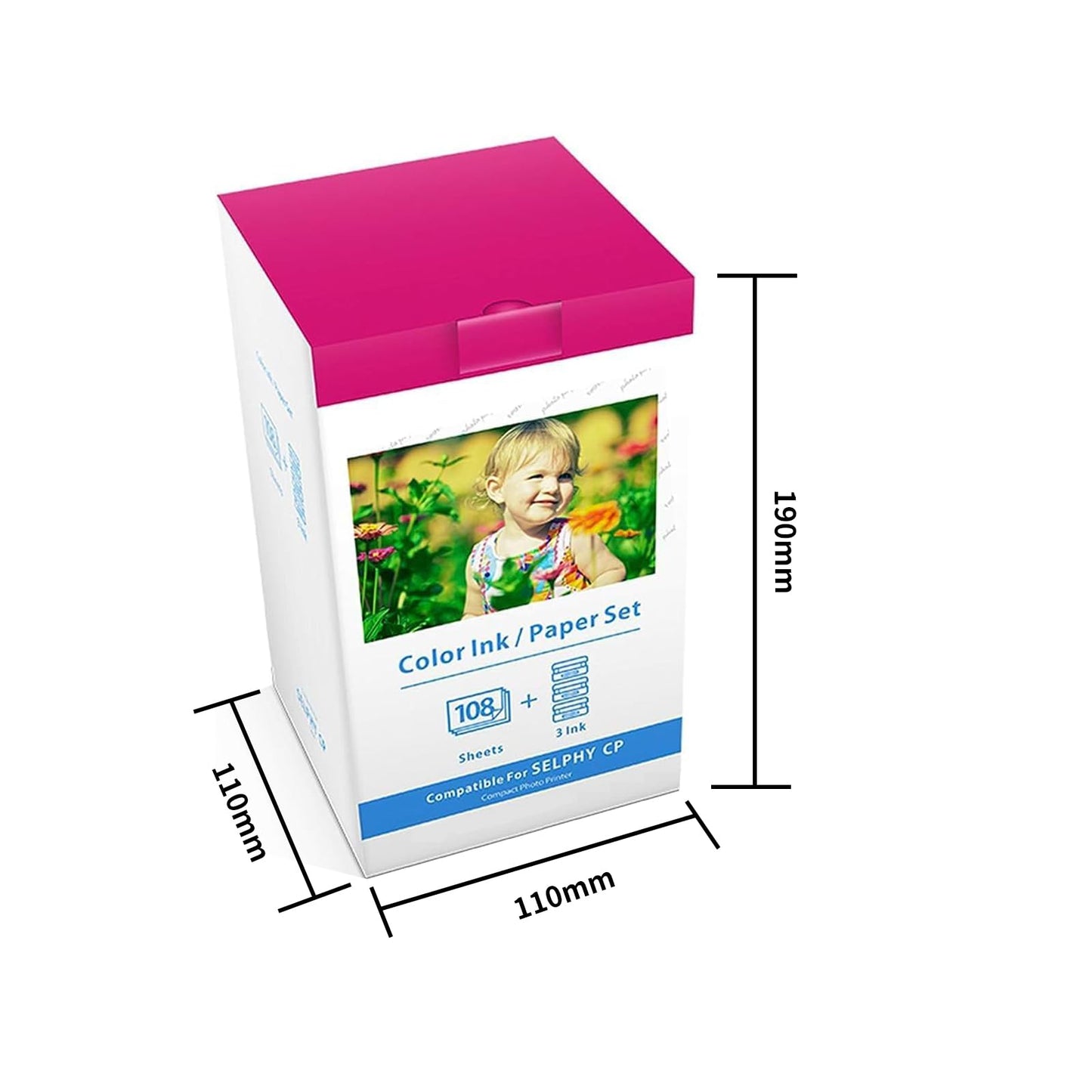 Compatible with Canon Selphy CP1500 Ink and Paper for CP1300 CP1200 CP1000 CP910, KP-108IN KP108 3 Color Ink Cartridges and 108 Photo Paper Sheets (4'' x 6'' Glossy Paper) for Selphy CP Photo Printers