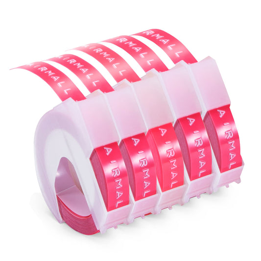 Airmall kompatibel Dymo Omega Etikettenband 3D Vinyl-Prägeetiketten 9mm Fluoreszierendes Rosa Prägeband für Dymo Omega und Junior Prägegerät Etikettier, 5 Rollen