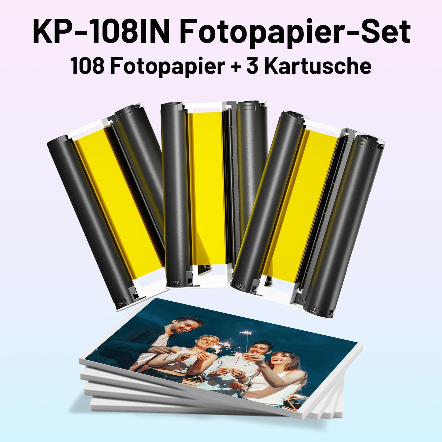 Fotopapier für Canon Selphy CP1500 kompatibel mit Canon KP-108IN Fotopapier und Kartusche, 108 Blatt Papier (100 x 148mm) + 3 Kartusche, für Canon Selphy CP1300 CP1500 CP1200 CP910