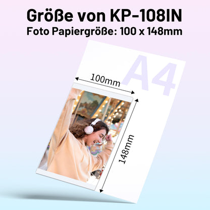 Replacement for Canon Selphy CP1300 CP1200 CP1000 CP910 CP780 Ink and Paper, KP-108IN 3115B001(AA) Photo Paper for Selphy CP Photo Printers, 3 Color Ink Cartridge 108 Sheets Paper 100 x 148mm